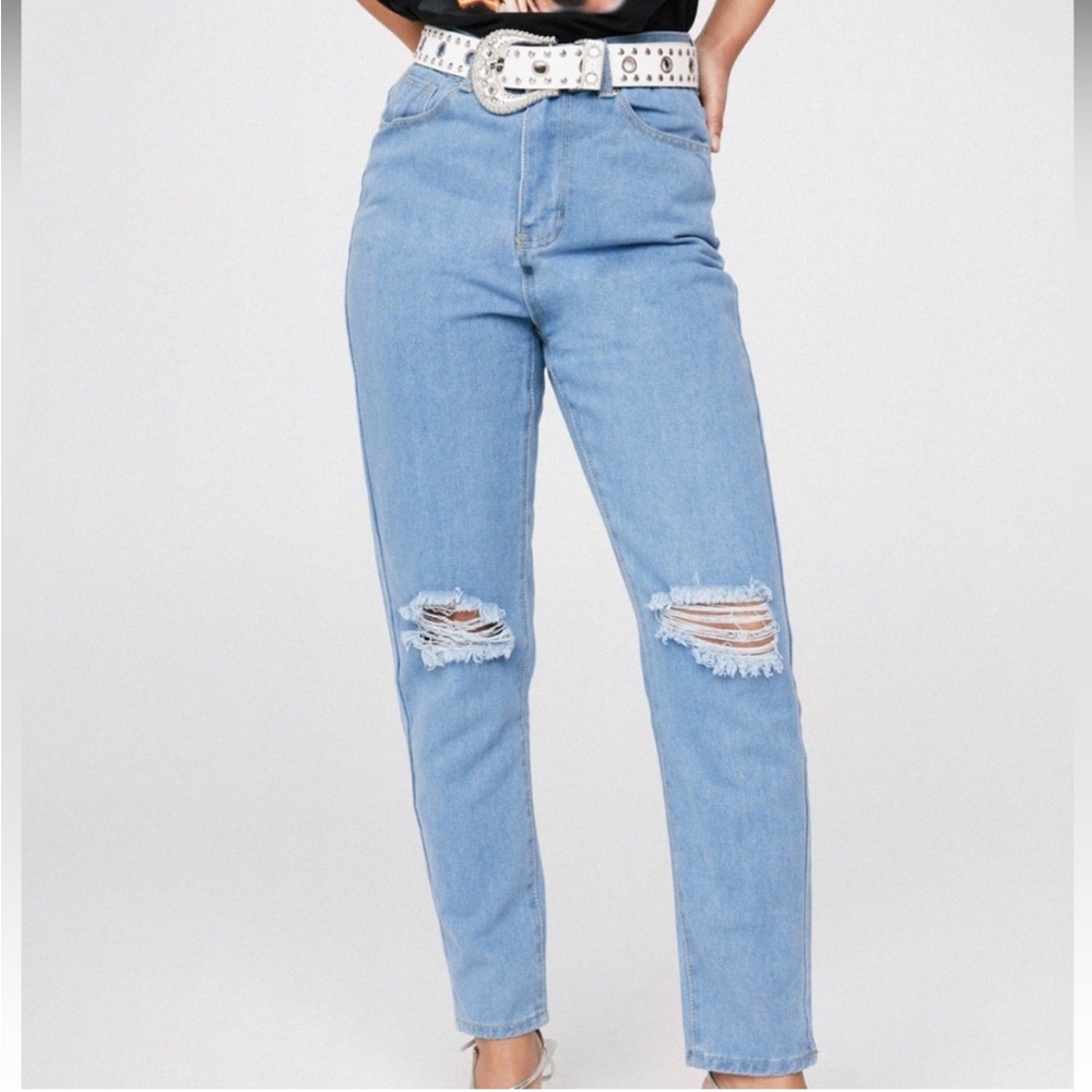 High Waist Distressed Mom Jean